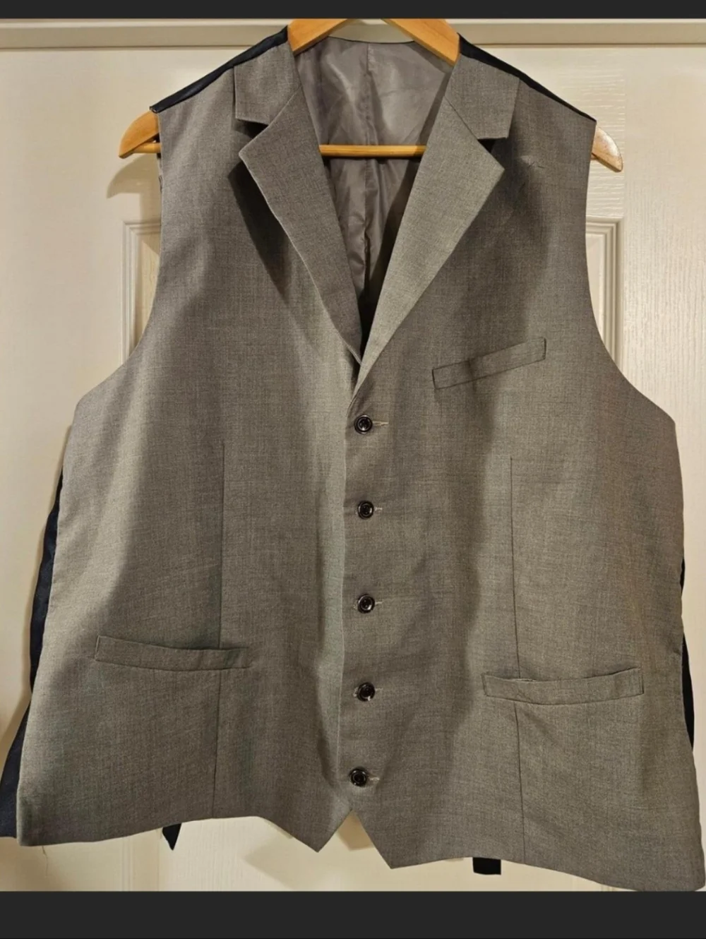 Paul M. Hoffman Mens Blue Pinstripe Blazer and Grey Vest Set Vintage Suit Jacket